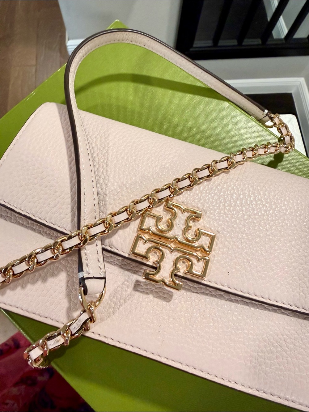 Tory Burch Blush Pebbled Leather Chain-Shoulder Crossbody with Gold Logo - Picture 9 of 12